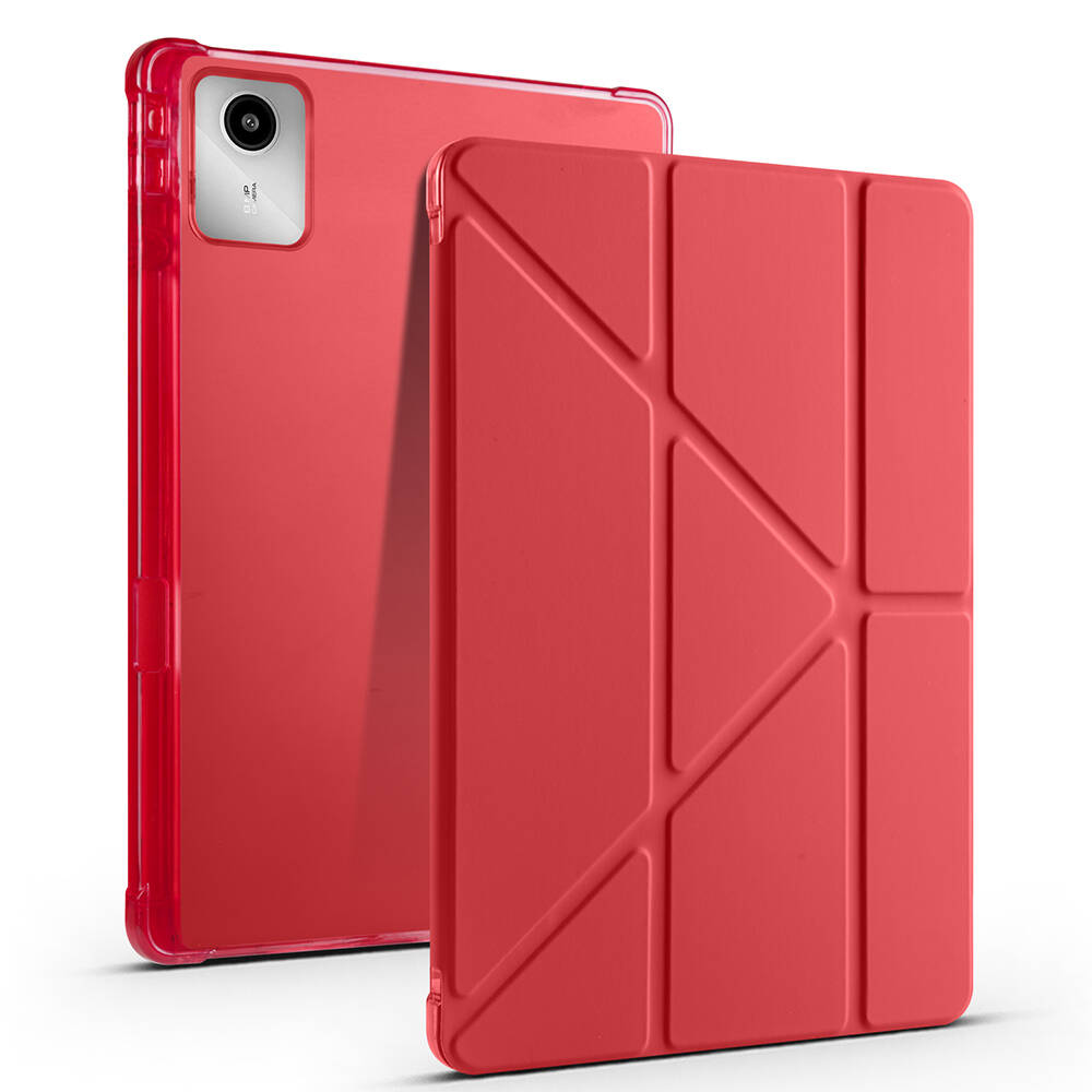 Lenovo M11 TB-330FU Case Zore Tri Folding Stand Case with Pen Compartment Red