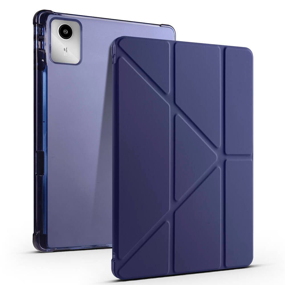 Lenovo M11 TB-330FU Case Zore Tri Folding Stand Case with Pen Compartment Blue