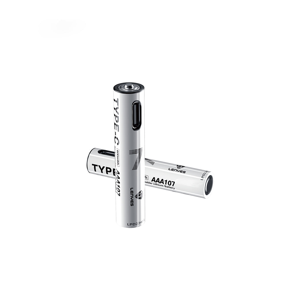 Lenyes AAA107 Rechargeable AAA Lithium-ion Battery with Type-C Charging Port 600mWh 1.5V 2 Pieces White