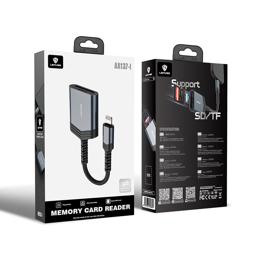 Lenyes AX137 2in1 Lightning to TF/SD Card Converter Black