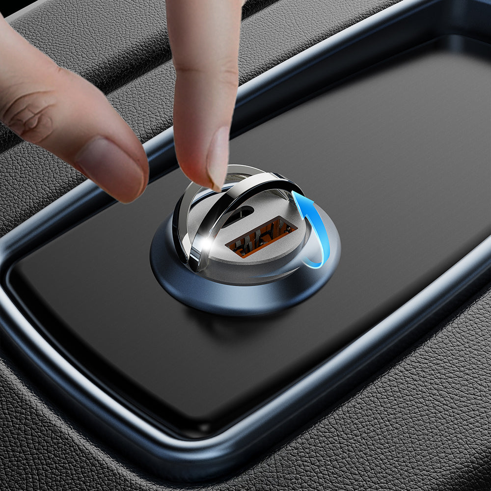 Lenyes CA60 Hızlı Şarj Özellikli Dual Type-C + USB-A Portlu Mini Araç Şarj Aleti PD 45W Gümüş