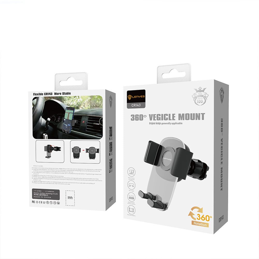 Lenyes CR143 360 Degree Rotating Ventilation Design Car Phone Holder Black
