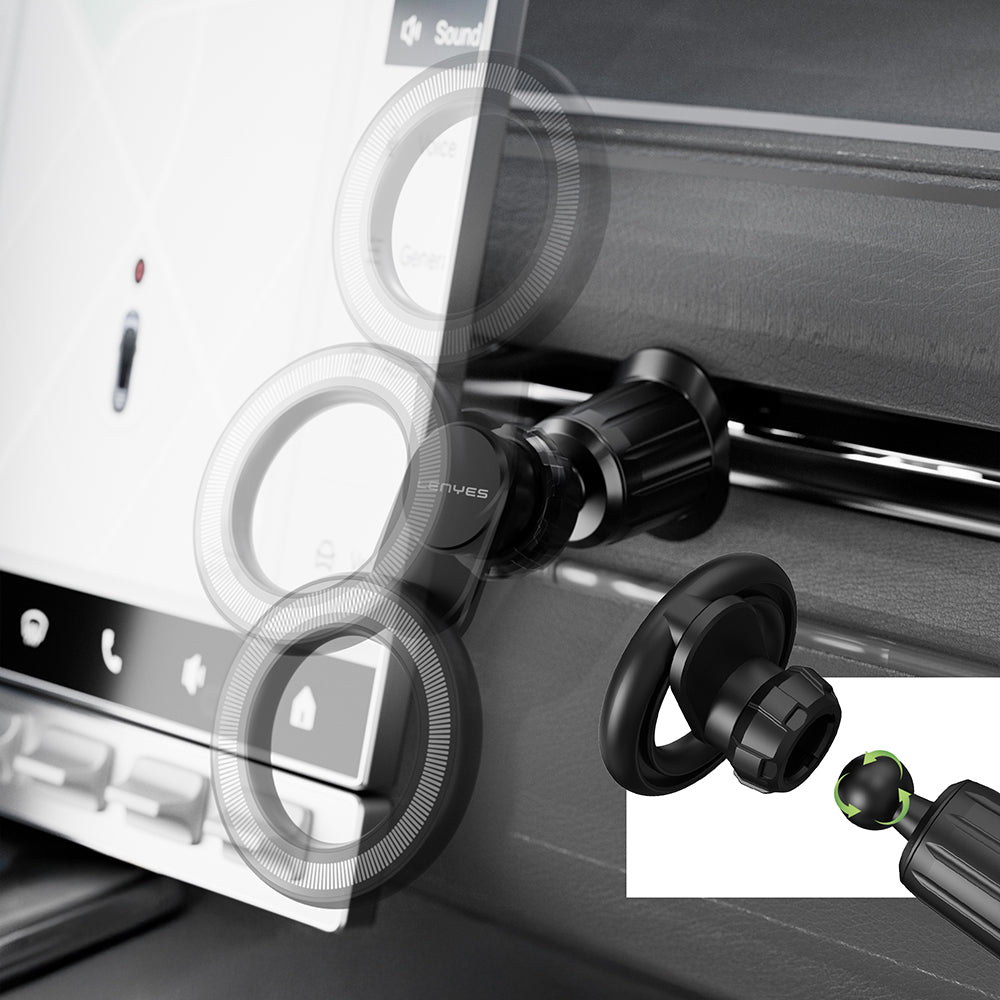 Lenyes CR183 M-safe Magnetic Feature 360 Degree Rotating Ventilation Design Car Phone Holder Black