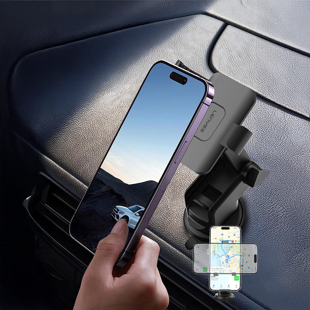 Lenyes CR195 Anti-Shake 360° Rotatable Telescopic Suction Cup Design Car Phone Holder Black