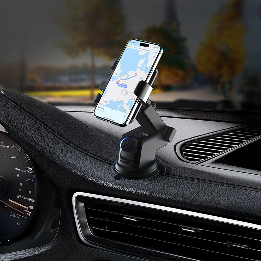 Lenyes CR195 Anti-Shake 360° Rotatable Telescopic Suction Cup Design Car Phone Holder Black