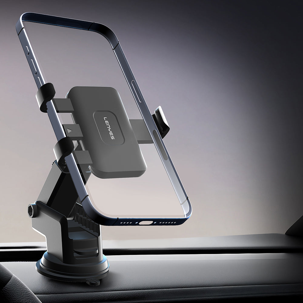 Lenyes CR195 Anti-Shake 360° Rotatable Telescopic Suction Cup Design Car Phone Holder Black