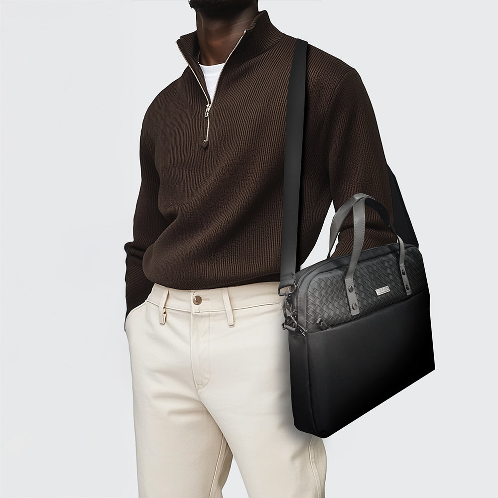 Lenyes LB552 Voyagers Serisi Su Geçirmez Polyester Kumaş Çıkarılabilir Omuz Askılı 13-14 inç Laptop Çantası Siyah