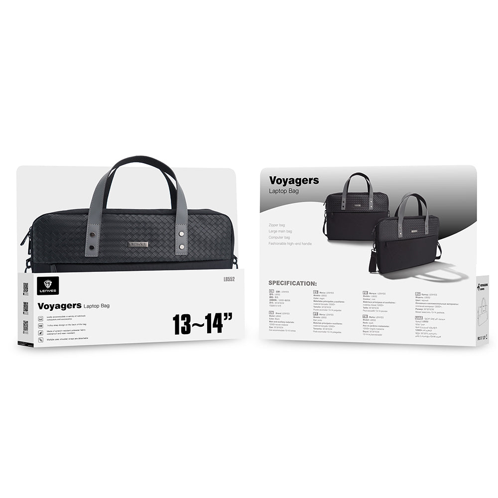 Lenyes LB552 Voyagers Serisi Su Geçirmez Polyester Kumaş Çıkarılabilir Omuz Askılı 13-14 inç Laptop Çantası Siyah