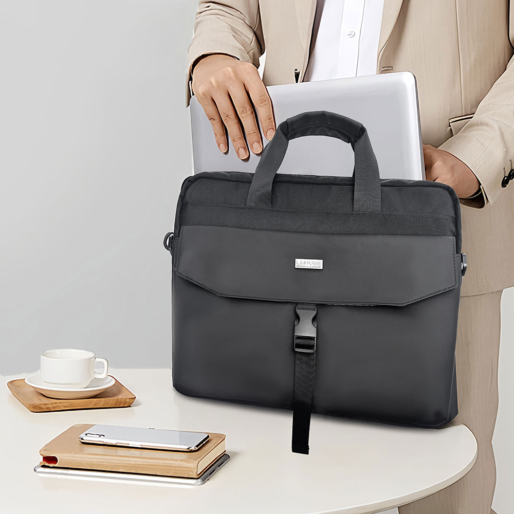 Lenyes LB578 Creator Serisi Su Geçirmez Polyester Kumaş Bagaj ve Çıkarılabilir Omuz Askılı 15-16 inç Laptop Çantası Siyah
