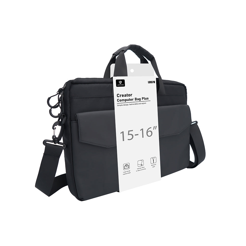 Lenyes LB578 Creator Serisi Su Geçirmez Polyester Kumaş Bagaj ve Çıkarılabilir Omuz Askılı 15-16 inç Laptop Çantası Siyah