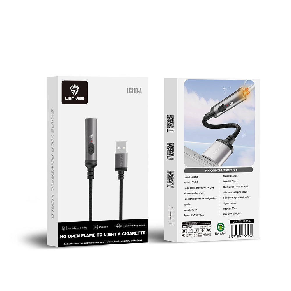 Lenyes LC110-TC Bükülme ve Aşınmaya Dayanıklı Örgü Tasarımlı Type-C Bağlantılı Çakmak Kablosu 30cm Gri