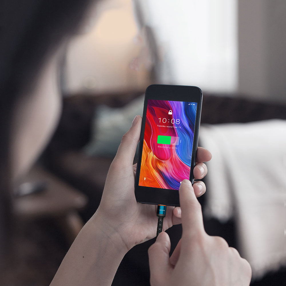 Lenyes LC515 Type-C to Lightning Hızlı Şarj Özellikli Örgülü Data ve Şarj Kablosu 30W 1M Mavi