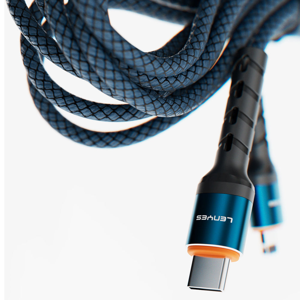 Lenyes LC515 Type-C to Lightning Hızlı Şarj Özellikli Örgülü Data ve Şarj Kablosu 30W 1M Mavi