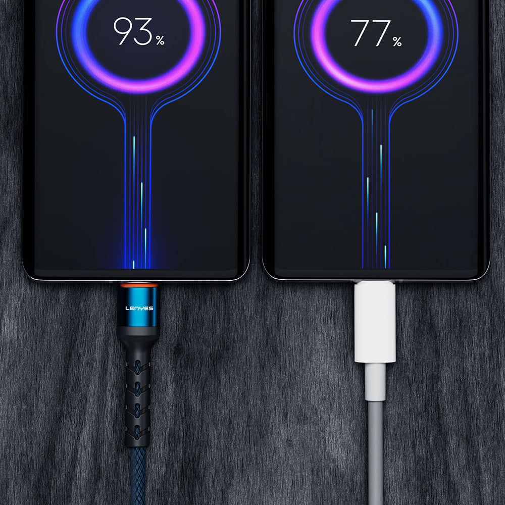 Lenyes LC515 USB-A to Lightning Hızlı Şarj Özellikli Örgülü Data ve Şarj Kablosu 3A 1M Mavi