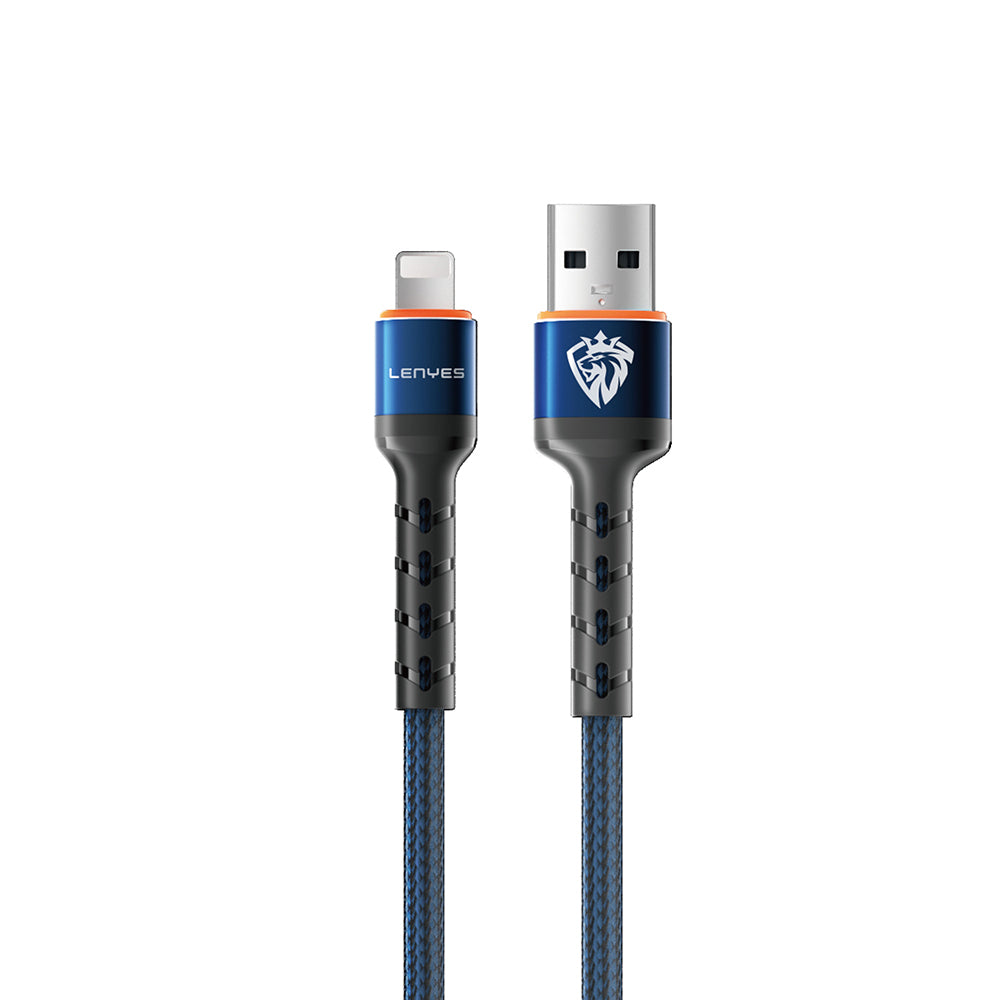 Lenyes LC515 USB-A to Lightning Hızlı Şarj Özellikli Örgülü Data ve Şarj Kablosu 3A 1M Mavi