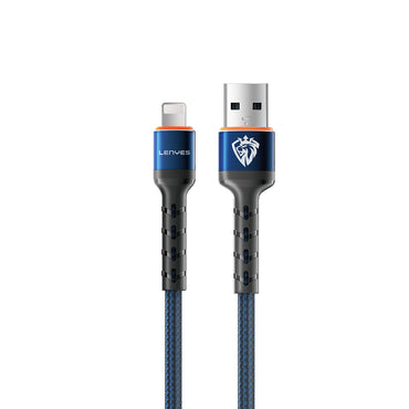 Lenyes LC515 USB-A to Lightning Hızlı Şarj Özellikli Örgülü Data ve Şarj Kablosu 3A 1M Mavi