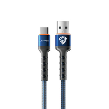 Lenyes LC515 USB-A to Type-C Hızlı Şarj Özellikli Örgülü Data ve Şarj Kablosu 3A 1M Mavi