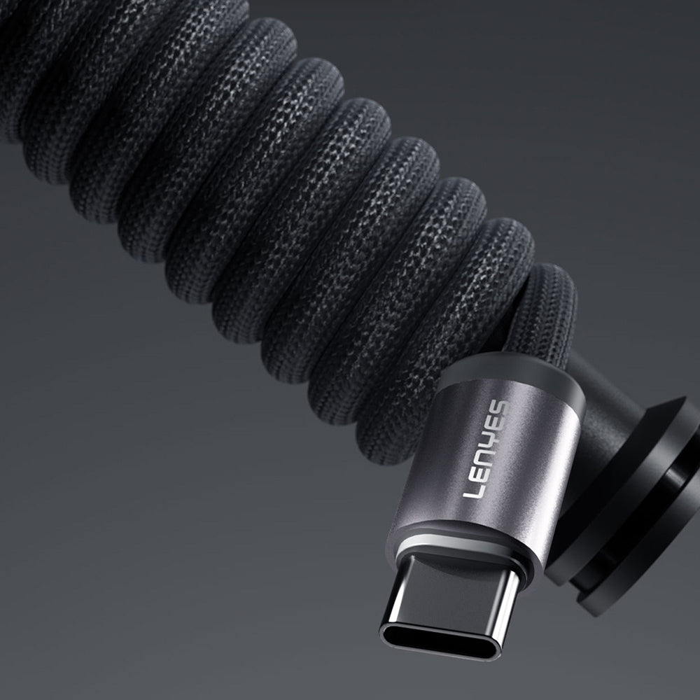 Lenyes LC527 Spiral Magnetik Örgülü Tasarım Type-C to Type-C Hızlı Şarj Özellikli Data ve Şarj Kablosu 60W 1M Gri