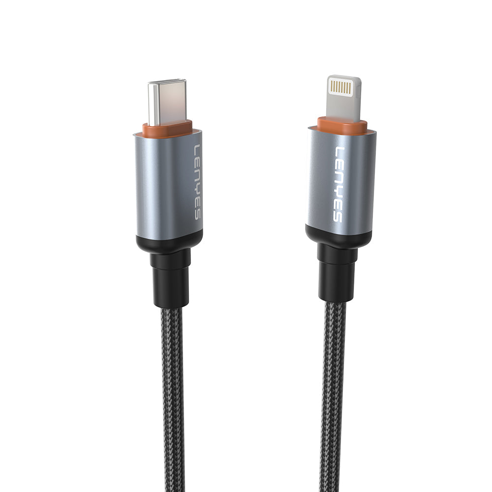 Lenyes LC528 Type-C to Lightning Hızlı Şarj Özellikli Örgülü Data ve Şarj Kablosu 27W 1M Siyah