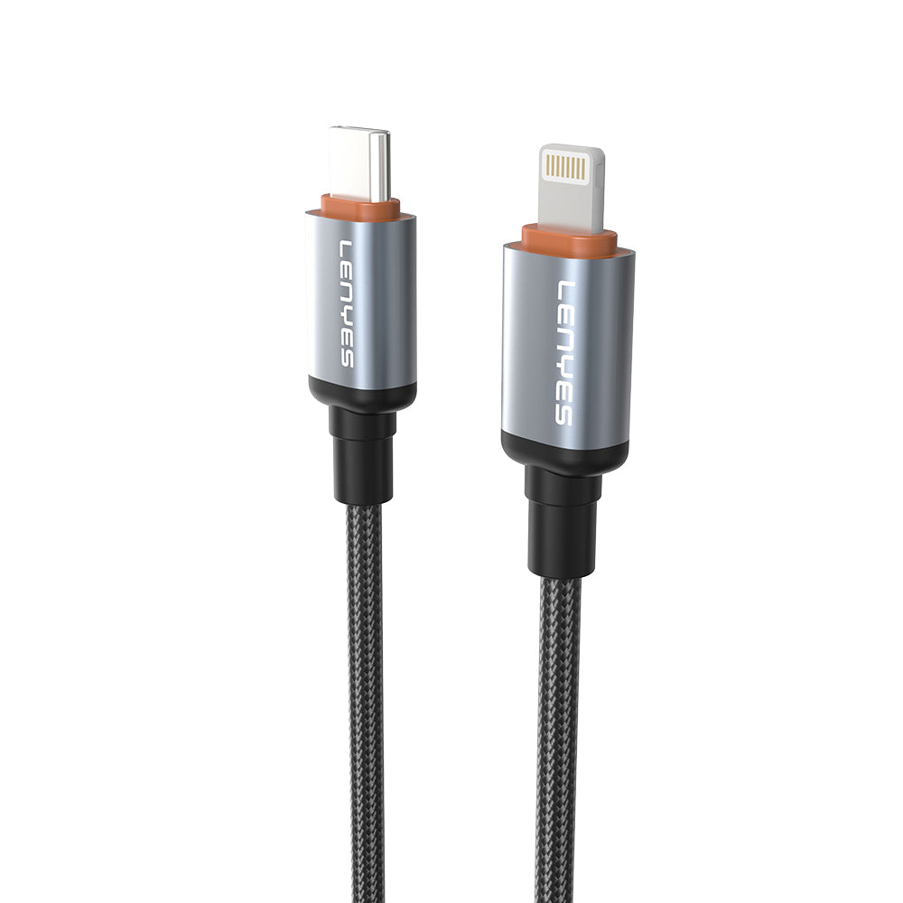 Lenyes LC528 Type-C to Lightning Hızlı Şarj Özellikli Örgülü Data ve Şarj Kablosu 27W 1M Siyah