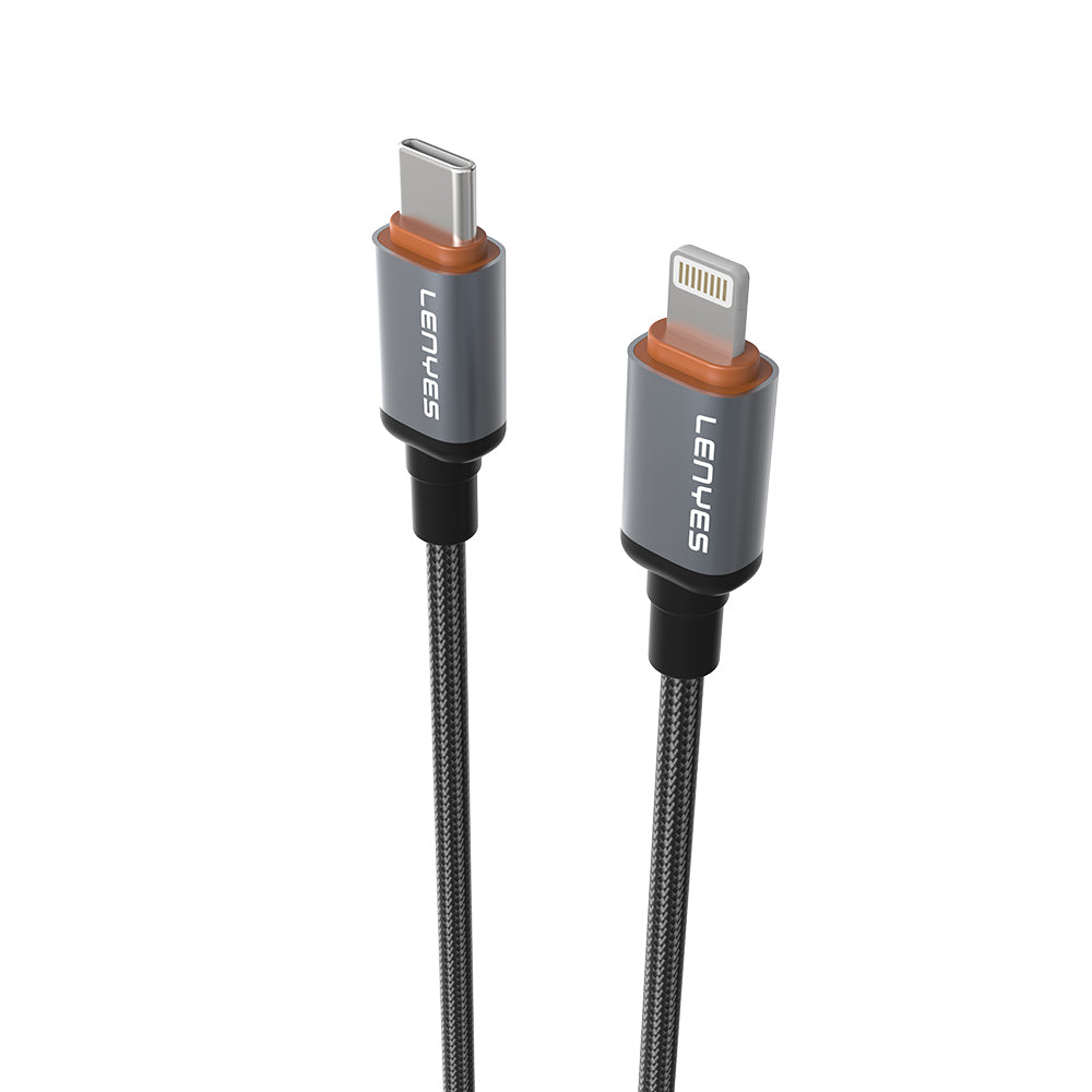 Lenyes LC528 Type-C to Lightning Hızlı Şarj Özellikli Örgülü Data ve Şarj Kablosu 27W 1M Siyah