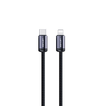 Lenyes LC537 Type-C to Lightning Hızlı Şarj Özellikli Örgülü Data ve Şarj Kablosu 27W 1M Siyah