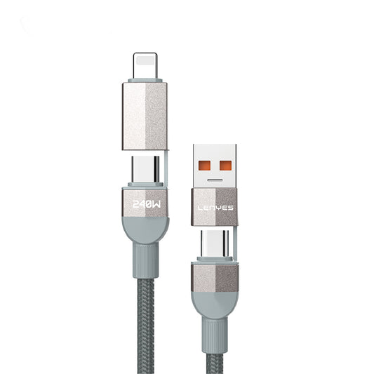 Lenyes LC543 4in1 Fast Charging USB-A to Type-C + Type-C to Lightning Data and Charging Cable 240W 1M Gray