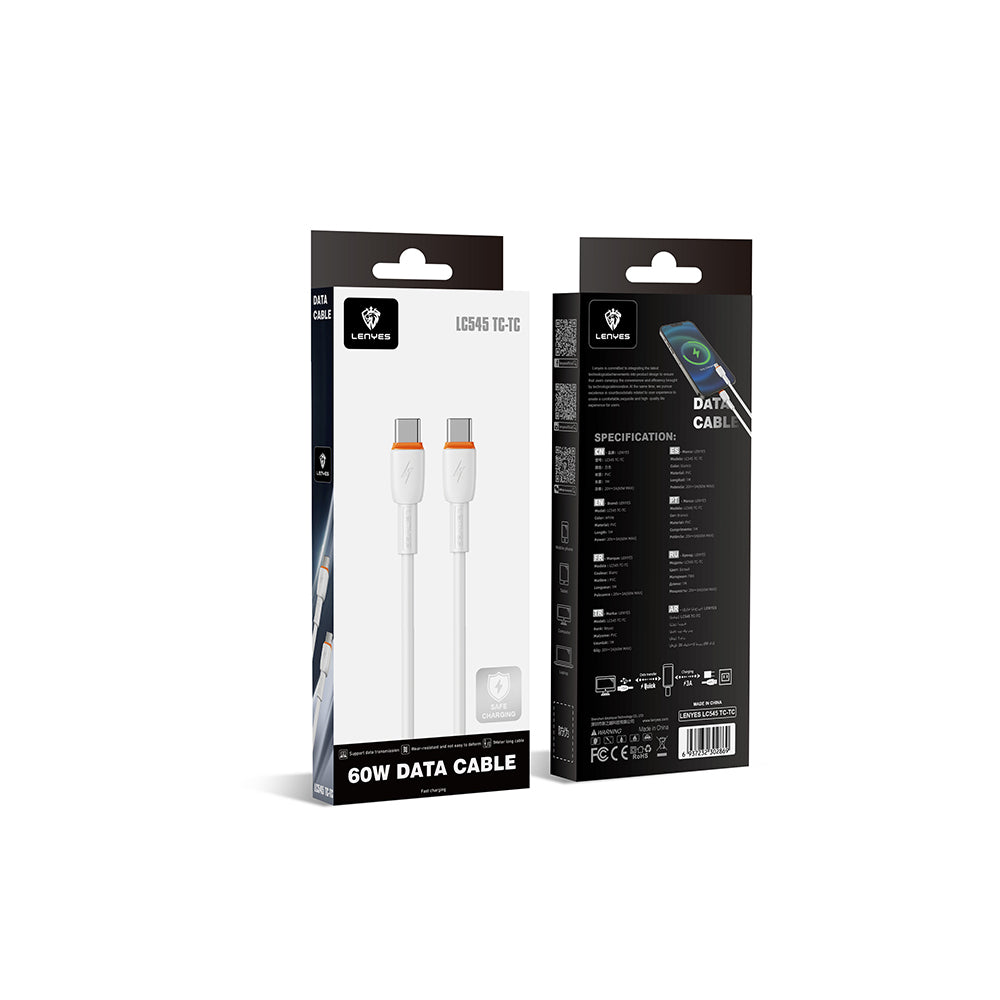 Lenyes LC545 Type-C to Type-C Hızlı Şarj Özellikli Data ve Şarj Kablosu 60W 1M Beyaz
