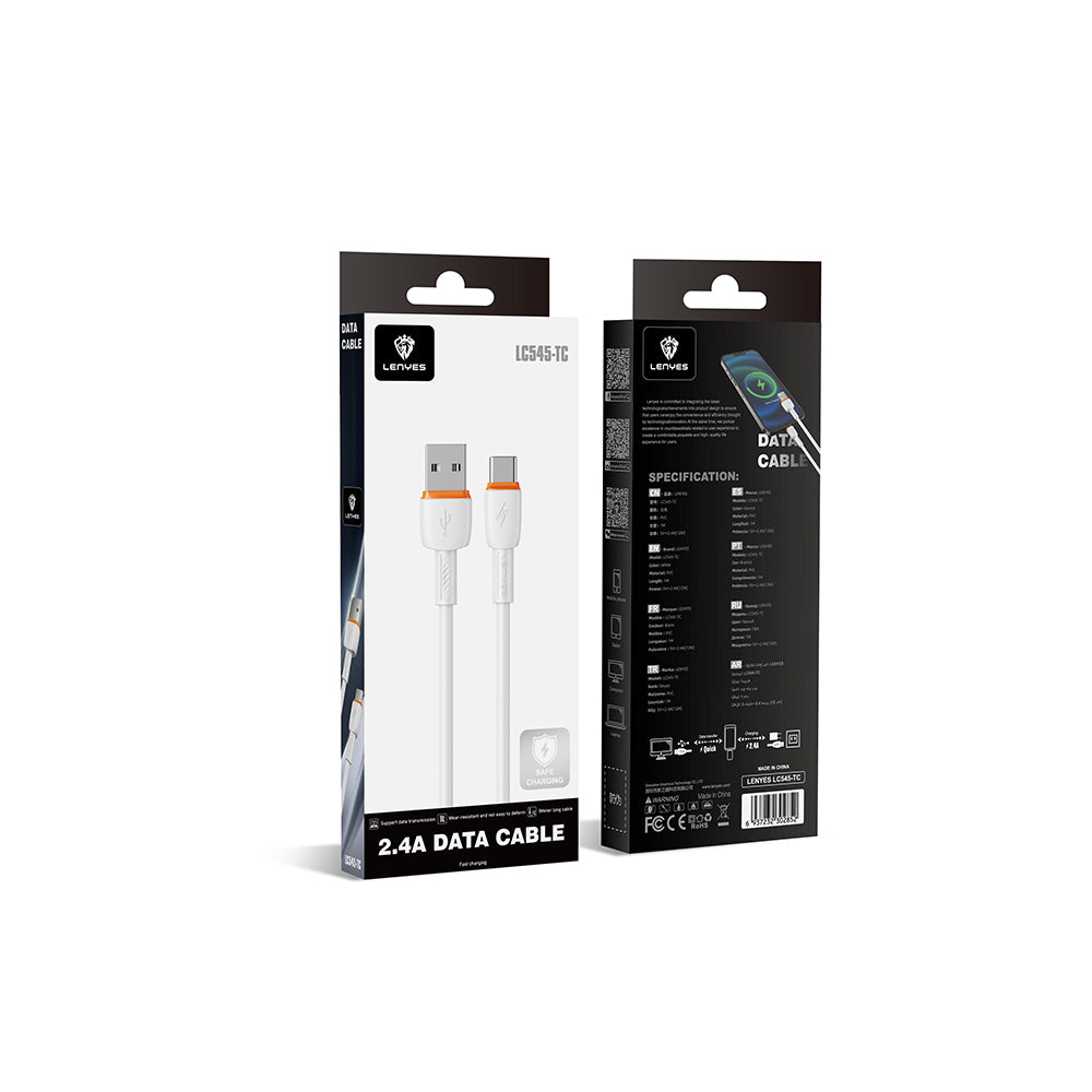 Lenyes LC545 USB to Type-C Hızlı Şarj Özellikli Data ve Şarj Kablosu 12W 1M Beyaz