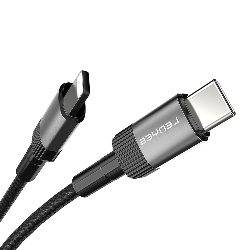 Lenyes LC546 Type-C to Lightning Örgü Tasarımlı Hızlı Şarj Özellikli Data ve Şarj Kablosu 27W 1M Siyah