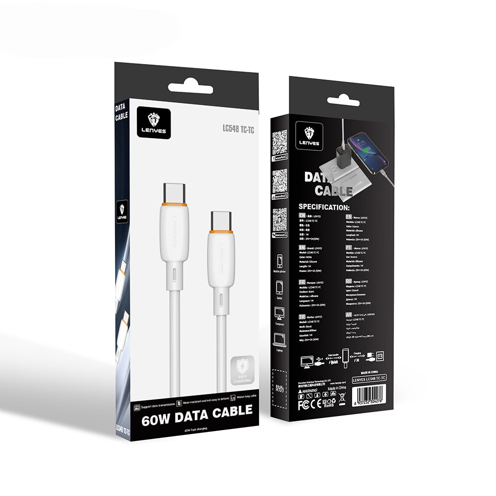 Lenyes LC548-TC-TC Type-C to Type-C Fast Charging PD Data and Charging Cable 60W 1M White