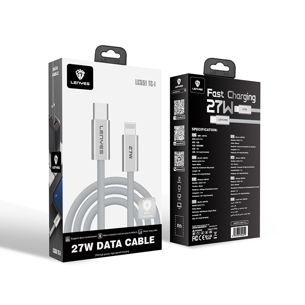 Lenyes LC551 Type-C to Lightning Fast Charging Data and Charging Cable 27W 1M White