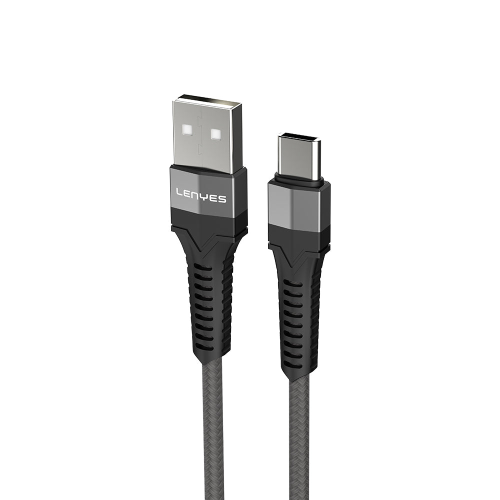 Lenyes LC987 USB-A to Type-C Hızlı Şarj Özellikli Örgülü Data ve Şarj Kablosu 1M 2.4A Siyah