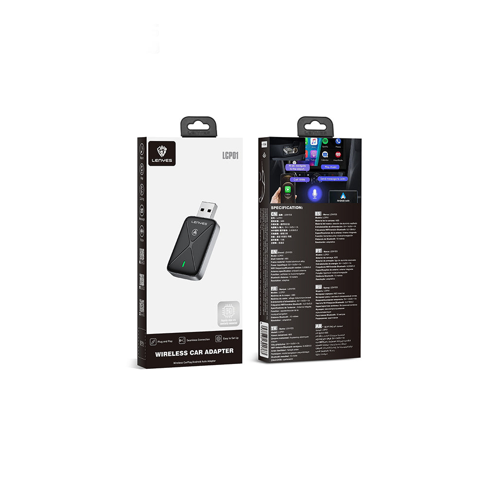 Lenyes LCP01 Android Auto Supported CarPlay USB Bluetooth 5.0 Wireless Transmitter Adapter Black