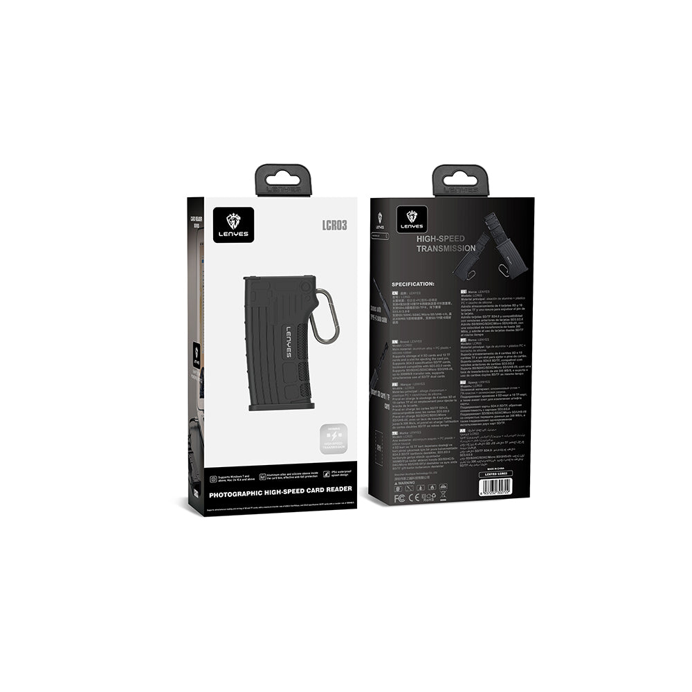 Lenyes LCR03 Waterproof Multi-Card Storage and Reader Box with Type-C Cable 10 Gbps Black