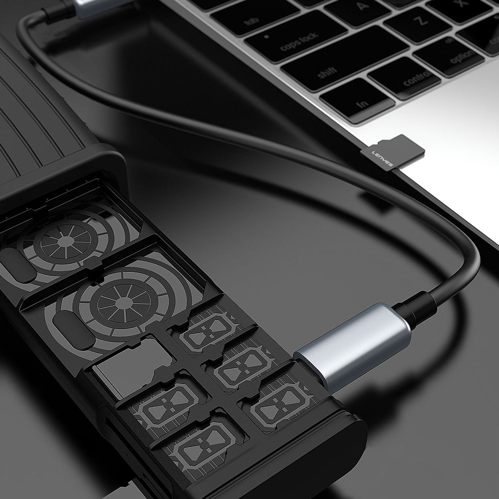 Lenyes LCR03 Waterproof Multi-Card Storage and Reader Box with Type-C Cable 10 Gbps Black