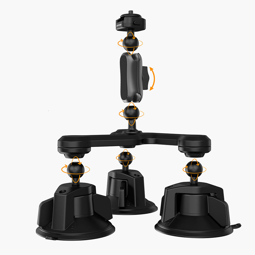 Lenyes LCT101 360° Adjustable 3 Suction Cup Action Camera Holder Black