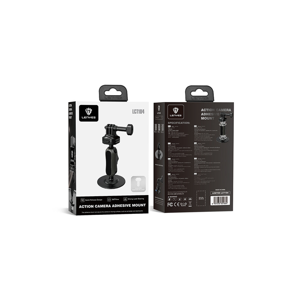 Lenyes LCT104 Telescopic Suction Cup Design Action Camera Holder Black