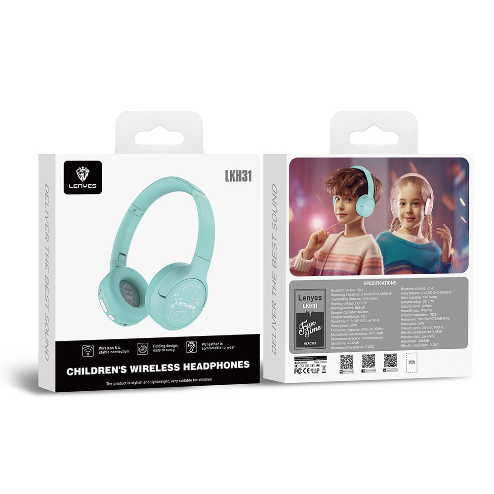 Lenyes LKH31 Adjustable Children's Over-Ear Wired and Bluetooth Headphones v5.4 Green