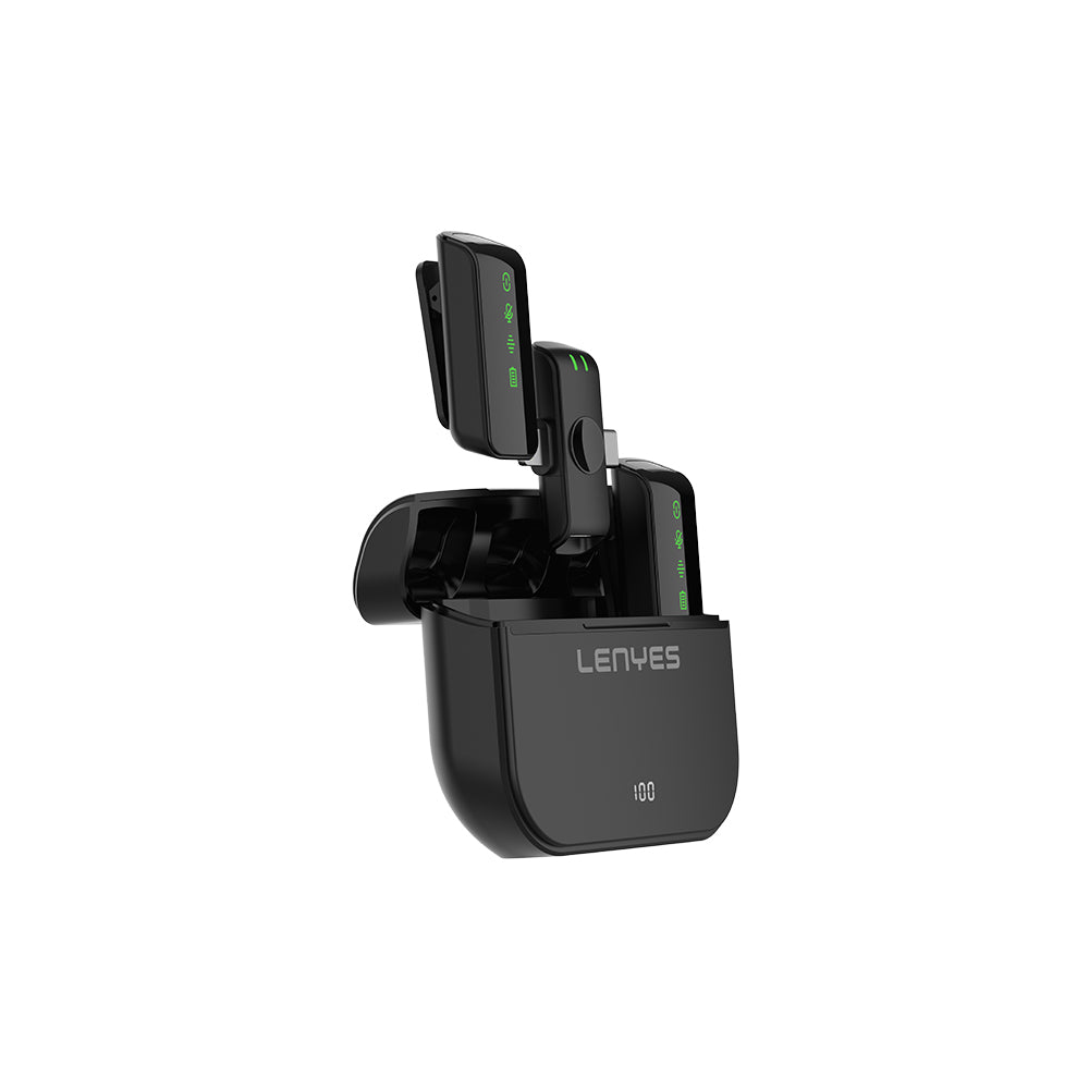 Lenyes LM203 2-in-1 Wireless Lavalier Microphone with Type-C and Lightning Port, Black