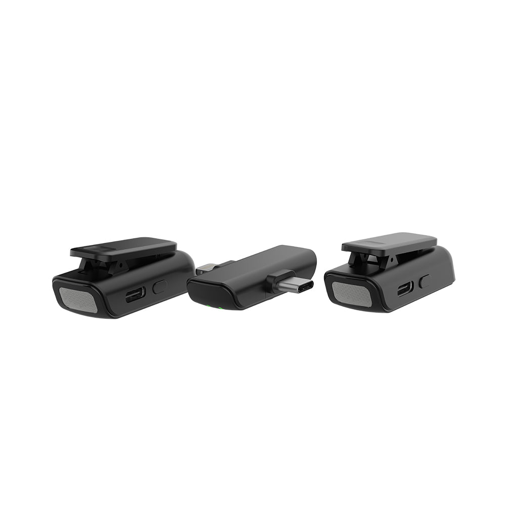 Lenyes LM203 2-in-1 Wireless Lavalier Microphone with Type-C and Lightning Port, Black