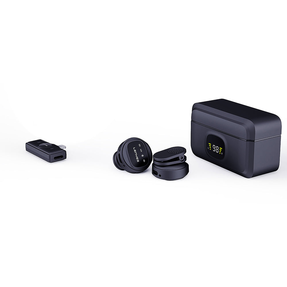 Lenyes LM204-L Wireless Lavalier Microphone with Type-C Charging Port, Smart Noise Cancellation, Lightning Connector, Black