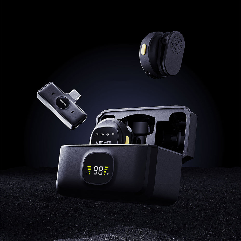 Lenyes LM204-TC Type-C Şarj Portlu Akıllı Gürültü Engelleyicili Type-C Bağlantılı Kablosuz Yaka Mikrofonu Siyah