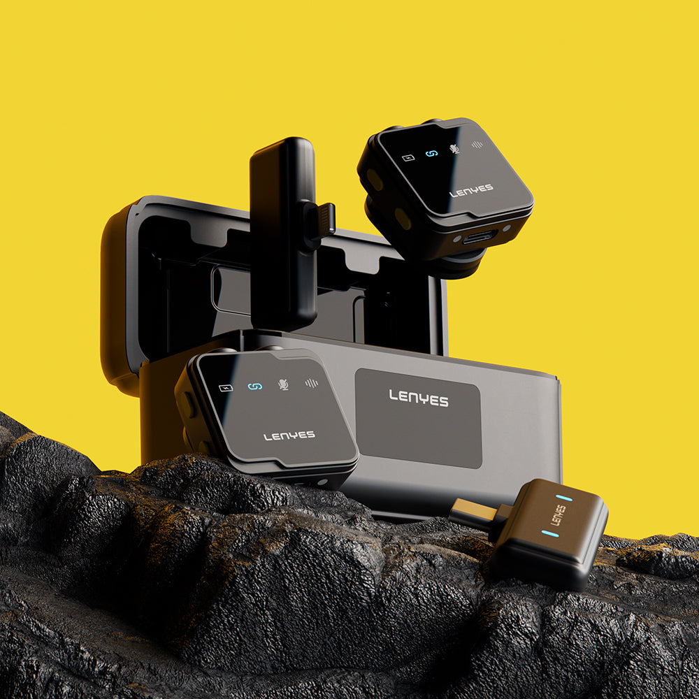 Lenyes LM205 2in1 Type-C Şarj Portlu Yapay Zeka Gürültü Engelleyicili Type-C ve Lightning Bağlantılı Kablosuz Yaka Mikrofonu Siyah