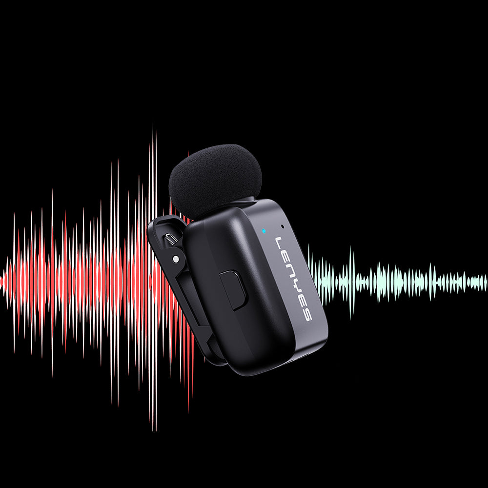 Lenyes LM206 Wireless Lavalier Microphone with Digital LED Display and Type-C Port, Black