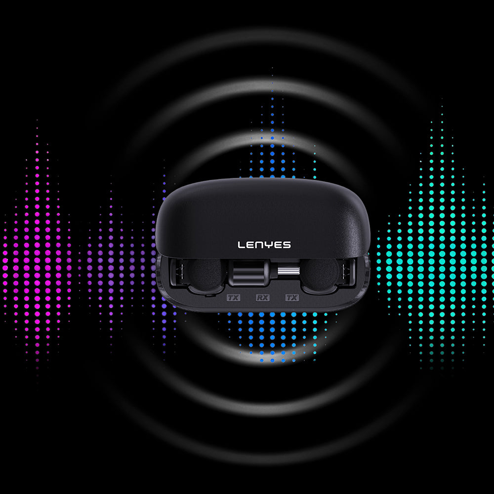 Lenyes LM206 Wireless Lavalier Microphone with Digital LED Display and Type-C Port, Black