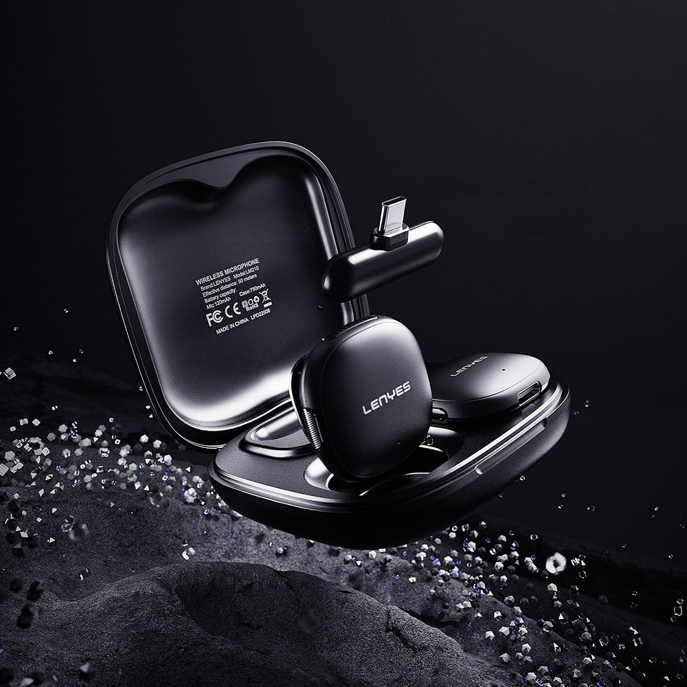 Lenyes LM210 Type-C Portlu Yapay Zeka Gürültü Önleyici Özellikli Kablosuz Yaka Mikrofonu Siyah