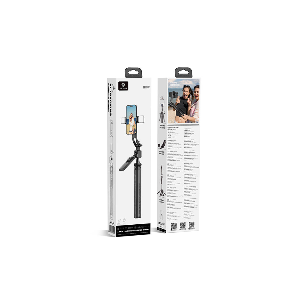 Lenyes LPH107 Live Broadcast Fill Light Remote Controlled 360 Degree Rotating Selfie Stick and Tripod Black