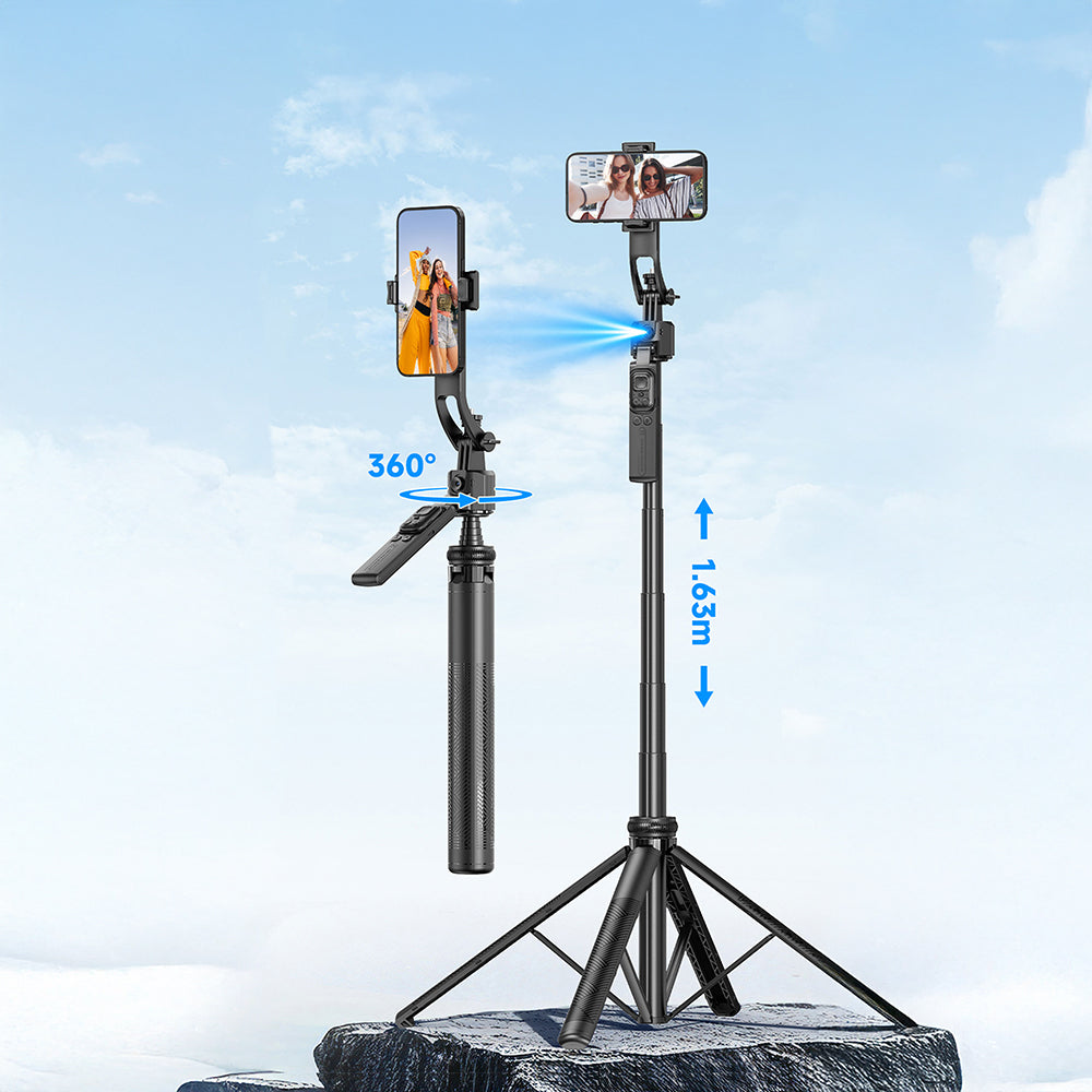 Lenyes LPH107 Live Broadcast Fill Light Remote Controlled 360 Degree Rotating Selfie Stick and Tripod Black