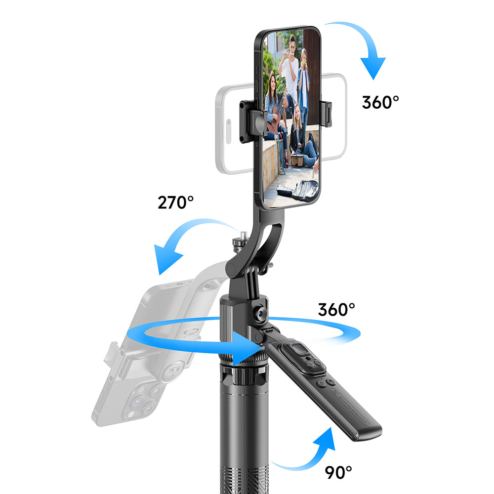 Lenyes LPH107 Live Broadcast Fill Light Remote Controlled 360 Degree Rotating Selfie Stick and Tripod Black